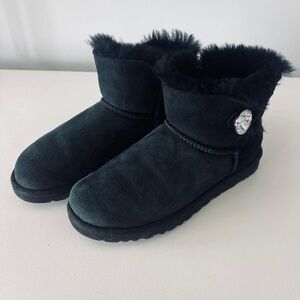 UGG Swarovski Mini Bailey Button Bling Boot Black Size 7